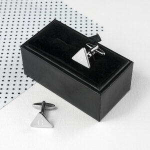 PERSONALISED RHODIUM PLATED TRIANGLE CUFFLINKS - GIFT BOXED