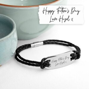 Personalised Handwriting Bracelet - Black Leather Statement