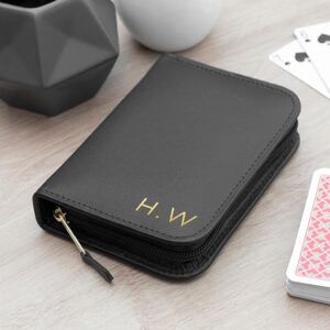 Personalised Playing Cards Case - Double Pack Black Leather