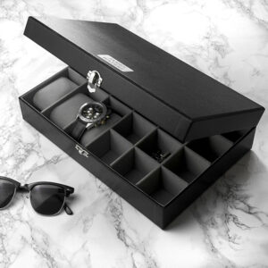 Watch and Cufflink Box Personalised - Elegant 6 + 12 Compartment Gift