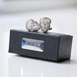Day of the Dead Skull Cufflinks Presented in Personalised Gift Box