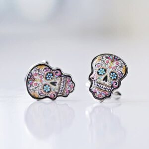 Day of the Dead Skull Cufflinks in Engraved Box