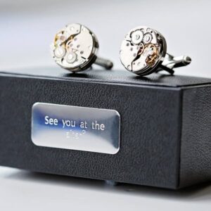 Unusual Cufflinks - Clockwork Mechanism in Engraved Gift Box