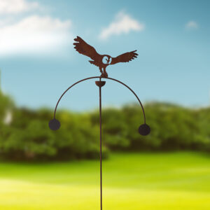 Owl Garden Stake - Poppy Forge Double Disc Ready Rust Wind Rocker