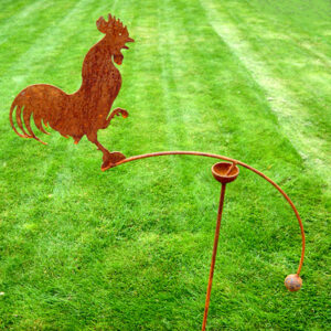 Balancing Garden Stakes - Poppy Forge Cockerel Single Ball Wind Rocker