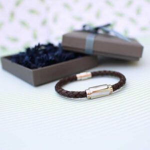 Brown Woven Bracelet Engraved Just for Him - Plaited Quality Leather