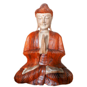 Hand Carved Buddha Wooden Statue - Welcome 30cm
