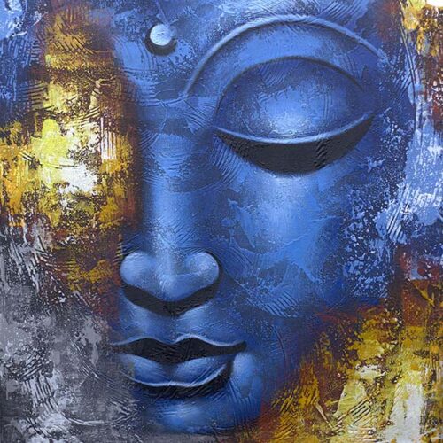 Hand Painted Buddha | Blue Abstract Balinese Acrylic 80cm Hand Painted Buddha | Blue Abstract Balinese Acrylic 80cm