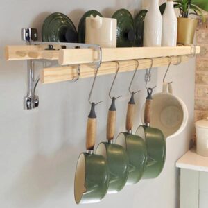 Kitchen Wall Shelf Rack Traditional Laths & with Chrome Brackets
