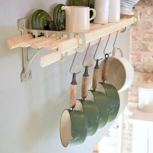 Traditional Kitchen Storage Racks - 6 Wooden Laths with French Grey Cast Iron