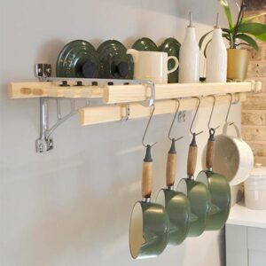 Wooden Kitchen Wall Rack 8 Laths & Solid Brass Chrome Plated Ends