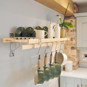 Wooden Kitchen Wall Rack - Eight Wooden Laths with Polished Chrome Brackets