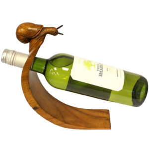 Suar Wood Hand Carved Mouse Snail Bottle Holder