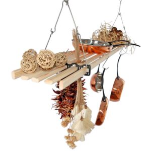 Wooden Hanging Kitchen Rack | 5 Lath Cast Iron Pan Rack