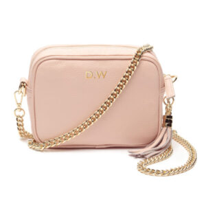 PERSONALISED ELIE BEAUMONT PINK BAG WITH GOLD CHAIN STRAP