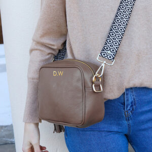 Personalised Elie Beaumont Grey Leather Bag and Baroque Strap