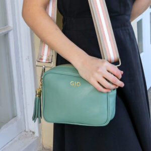 Personalised Green Elie Beaumont Handbag - Champagne Stripes