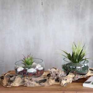 Extra Large Hand Crafted Double Bowl Molten Glass on Wood