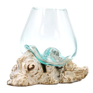 Large Molten Glass Bowl On Whitewash Root | Handmade