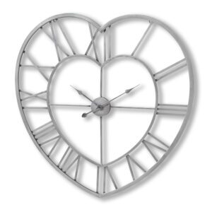Large Heart Silver Skeleton Wall Clock