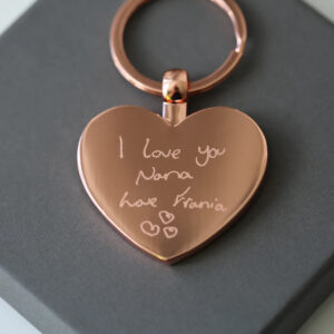 Own Handwriting Heart Keyring - In a Rose Gold Finish