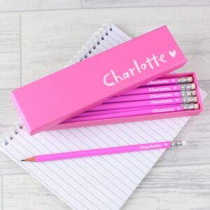 Name and Heart Personalised Pink Pencils Set