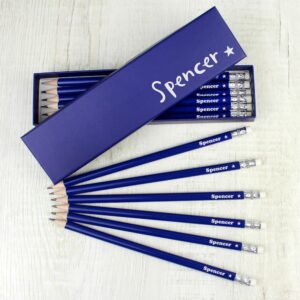 Personalised Blue Pencils - 12 Pencil Gift Boxed Set