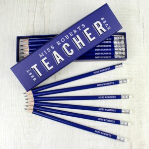Personalised Blue Teacher Pencils - 12 Pencil Gift Boxed Set