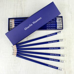 Personalised Gift Boxed Blue Pencils - 12 Pencil Gift Set