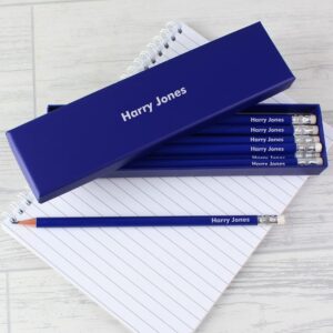 Personalised Gift Boxed Blue Pencils - 12 Pencil Set