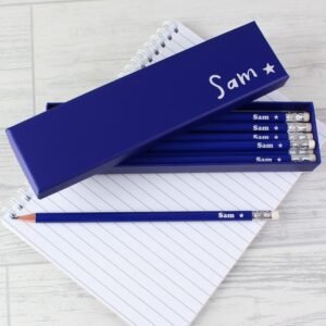 Personalised Name and Star Blue Pencils - 12 Pencil Gift Boxed Set