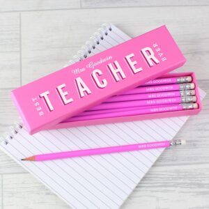 Personalised Pink Teacher Pencils - 12 Pencil Gift Set