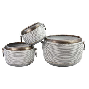 Galvanised Round Planters - Set of 3 Antique Shabby Chic