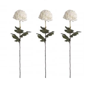 Three Faux Large White Chrysanthemums