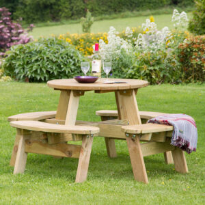 Small Wooden Picnic Table and Benches | Round Katie Set