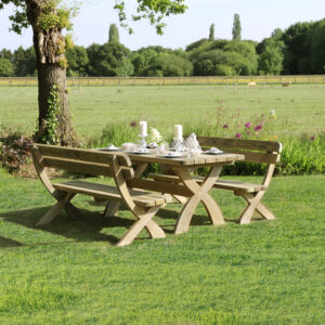 Outdoor Wooden Dining Set | Harriet Table and Benches for 6