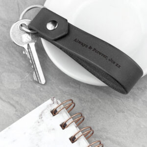 Personalised Black Leather Keyring for Him