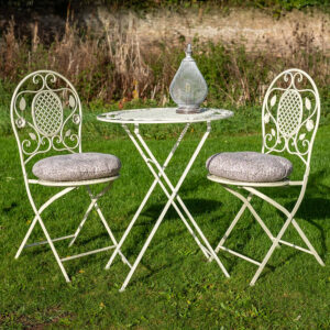 Distressed Cream Bistro Set - Chloe with Lilac Leaf Round Cushions