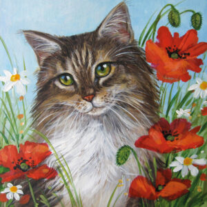 Wild Flower Cat Printed Tile - Judith Yates