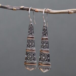 Silver and Gold Long Drop Earrings - 925 Silver & 18K Gold