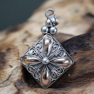 Square Drop Silver and Gold Pendant