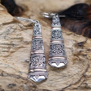 Stunning Silver and Gold Long Drop Earrings - Tribal