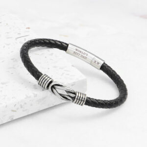 Black Leather Personalised Mens Infinity Bracelet