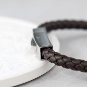 Brown Leather Mens Band Bracelet - Initialled Clasp