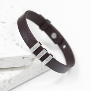 Mens Leather Band Bracelets - Soho Triple Tag Brown Leather
