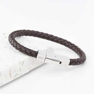 Initialled Leather Mens Bracelet | Slim, Elegant Tube Clasp