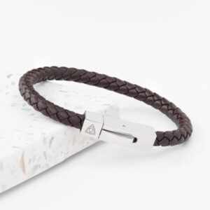 Mens Gift Bracelet Brown Leather Strap & Celtic Trinity Icon