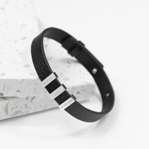 Mens Leather Band Bracelets - Soho Triple Tag Black Leather