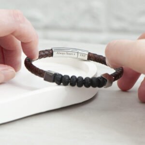 Personalised Mens Lava Stone Bracelet - Initials and Message