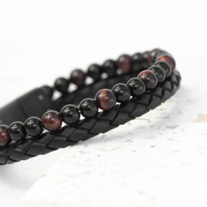 Tiger Eye and Leather Mens Personalised Bracelet